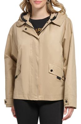 Karl Lagerfeld Paris Short Topper Jacket with Removable Lining in Khaki