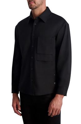 Karl Lagerfeld Paris Solid Stretch Button-Up Overshirt in Black