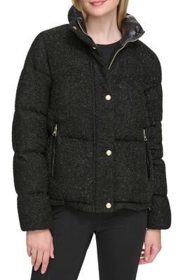 Karl Lagerfeld Paris Sparkle Down & Feather Fill Puffer Jacket in Black