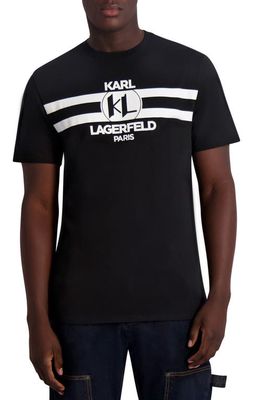 Karl Lagerfeld Paris Stripe Logo Cotton Graphic T-Shirt in Black