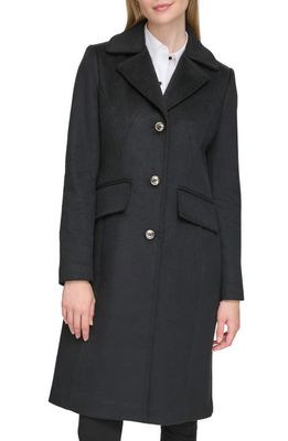 Karl Lagerfeld Paris Tailored Pickstitch Wool Blend Coat in Black