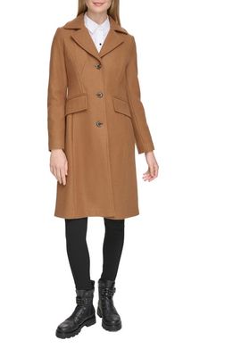 Karl Lagerfeld Paris Tailored Pickstitch Wool Blend Coat in Camel