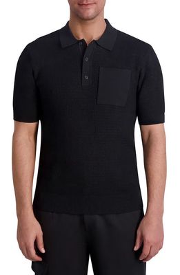 Karl Lagerfeld Paris Textured Pocket Polo Sweater in Black