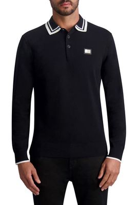 Karl Lagerfeld Paris Tipped Long Sleeve Polo in Black