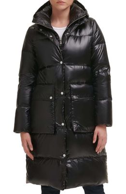 Karl Lagerfeld Paris Water Resistant Down & Feather Fill Coat with Attached Bib Insert in Black