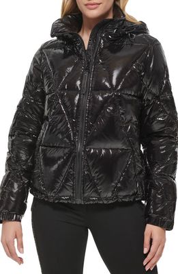 Karl Lagerfeld Paris Water Resistant Down & Feather Fill Short Puffer Coat in Black