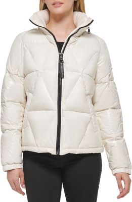 Karl Lagerfeld Paris Water Resistant Down & Feather Fill Short Puffer Coat in Snow