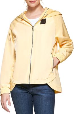 Karl Lagerfeld Paris Water Resistant Hooded High-Low Windbreaker Jacket in Mellow Yellow