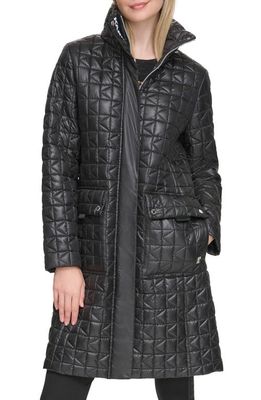 Karl Lagerfeld Paris Water Resistant K-Quilted Coat in Black