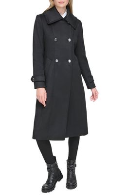 Karl Lagerfeld Paris Wing Collar Wool Blend Peacoat in Black