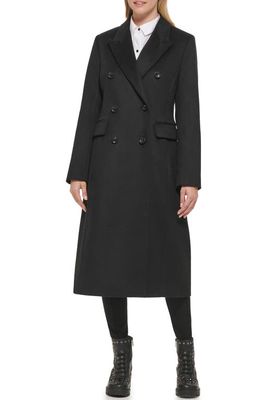 Karl Lagerfeld Paris Wool Blend Double Breasted Coat in Black