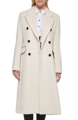 Karl Lagerfeld Paris Wool Blend Double Breasted Coat in White