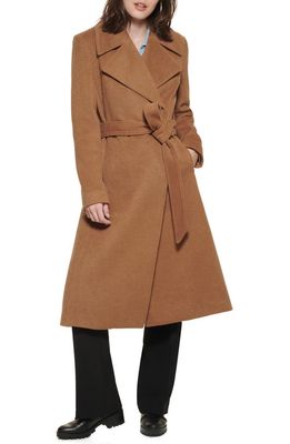 Karl Lagerfeld Paris Wool Blend Wrap Coat in Camel