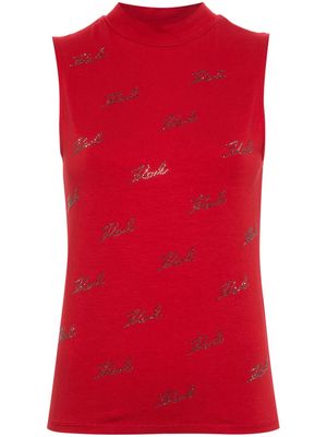 Karl Lagerfeld rhinestone-logo sleeveless top - Red