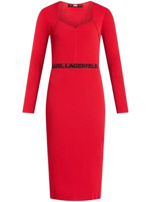 Karl Lagerfeld ribbed logo-waistband midi dress - Red