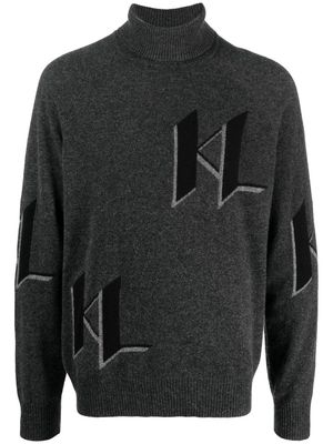 Karl Lagerfeld roll-neck logo cashmere jumper - Grey