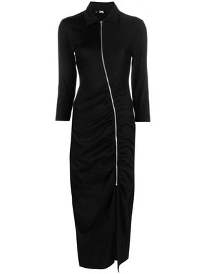 Karl Lagerfeld ruched zip-up midi shirtdress - Black