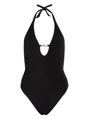 Karl Lagerfeld Signature glitter-embellished swimsuit - Black