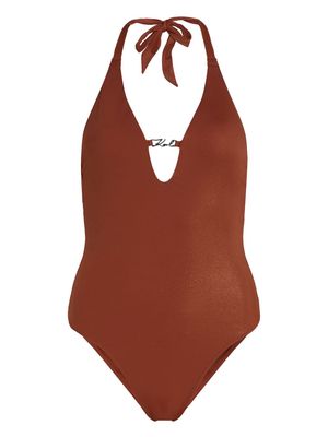 Karl Lagerfeld Signature glitter-embellished swimsuit - Red