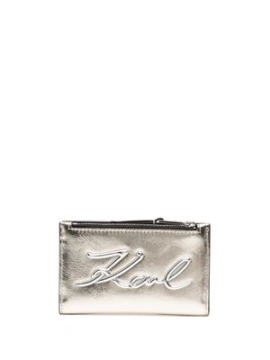 Karl Lagerfeld signature logo-print zipped cardholder - Silver
