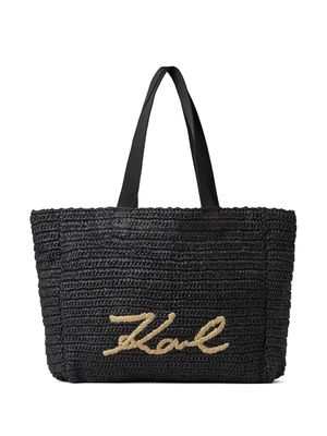 Karl Lagerfeld Signature raffia beach bag - Black