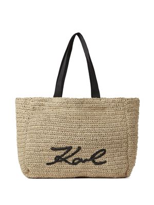 Karl Lagerfeld Signature raffia beach bag - Neutrals