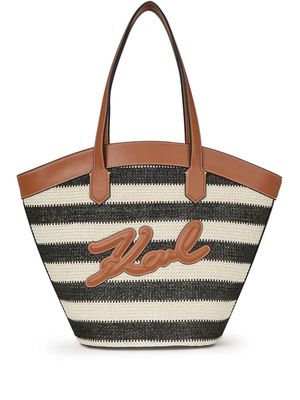 Karl Lagerfeld Signature Tulip raffia tote bag - Neutrals