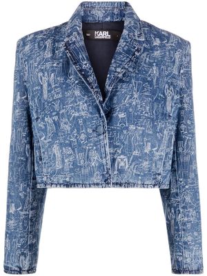 Karl Lagerfeld sketch-print cropped jacket - Blue