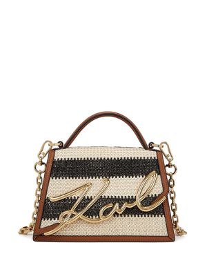 Karl Lagerfeld small Signature raffia top-handle bag - Neutrals