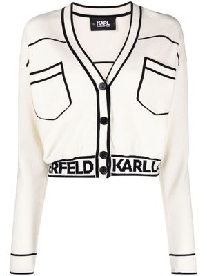 Karl Lagerfeld V-neck logo-band cardigan - White