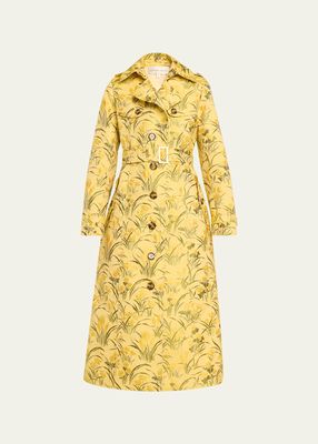 Karlie Floral Jacquard Belted Trench Coat