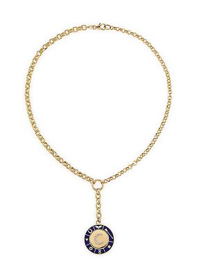 Karma Blue Crescent 18K Yellow Gold, 0.11 TCW Diamond & Enamel Heavy Belcher Chain Necklace