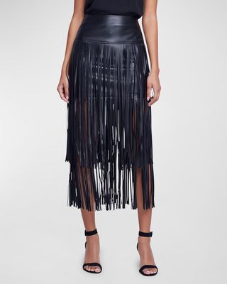 Karolina Faux Leather Fringe Skirt