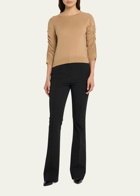 Kase Wool Cropped Ruched-Sleeve Sweater