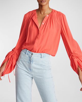 Kasia Crinkled Button-Down Blouse