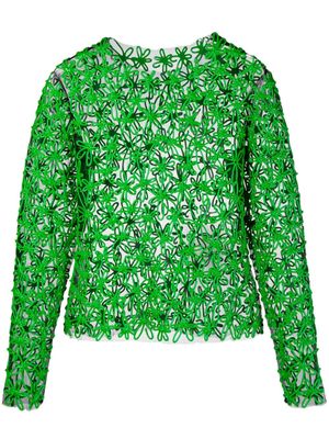 kasia kucharska floral-appliqué sheer sweatshirt - Green