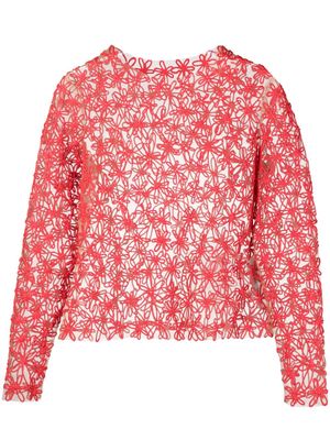 kasia kucharska floral-appliqué sheer sweatshirt - Red