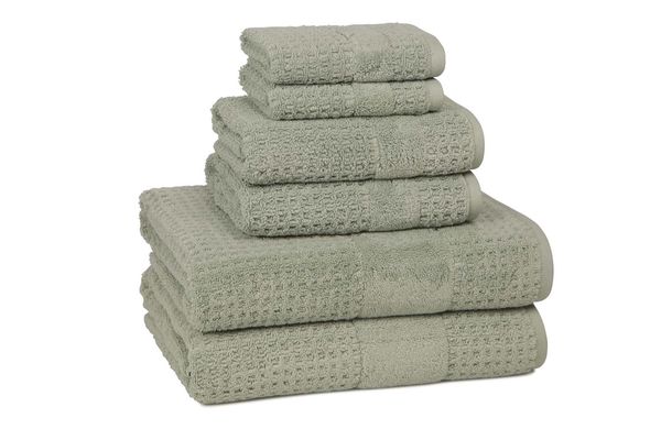 Kassatex Hammam Turkish Cotton 650GSM Set of 6 Towels in Misty Sage 30 x 54, 18 x 28,13 x 14
