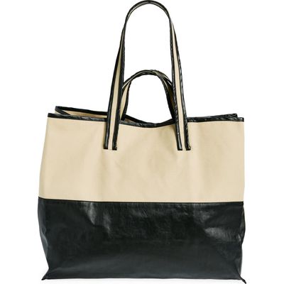 KASSL Large Coated Canvas Tote in Beige/Black