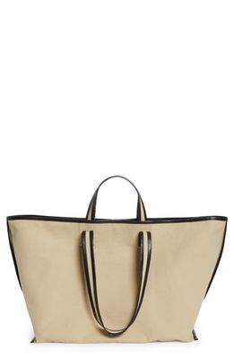 KASSL Large Contrast Trim Canvas Tote in Beige /Oil Black 0170 