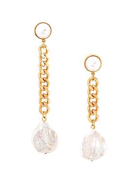 Kate Goldtone & Faux Pearl Asymmetric Chain Drop Earrings