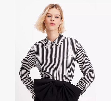 Kate Spade Acrobat Stripe Embellished Shirt, Black/French Cream