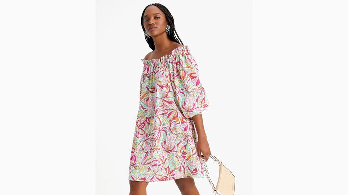 Kate Spade Anemone Floral Off-The-Shoulder Dress, Rose Jam