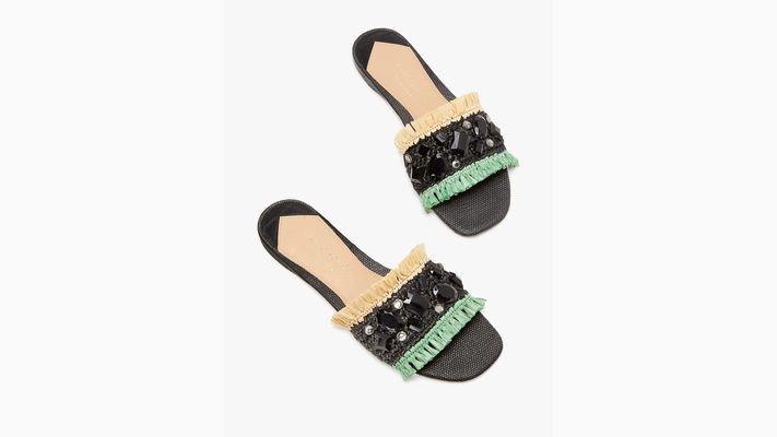 Kate Spade Bora Bora Slide Sandals, Black/ Natural/ Mint