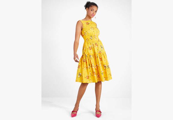 Kate Spade Bouquet Toss Smocked-Waist Dress, Saffron Yellow