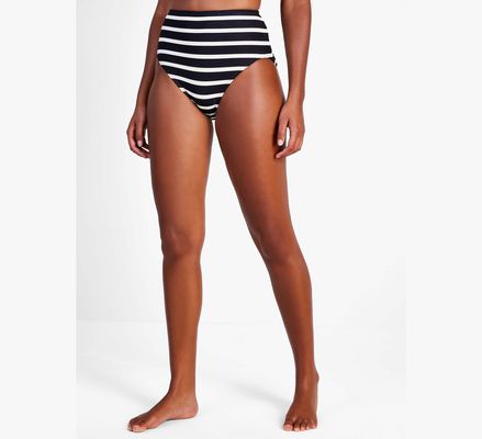 Kate Spade Breton Stripe High-Waist Bikini Bottom, Black