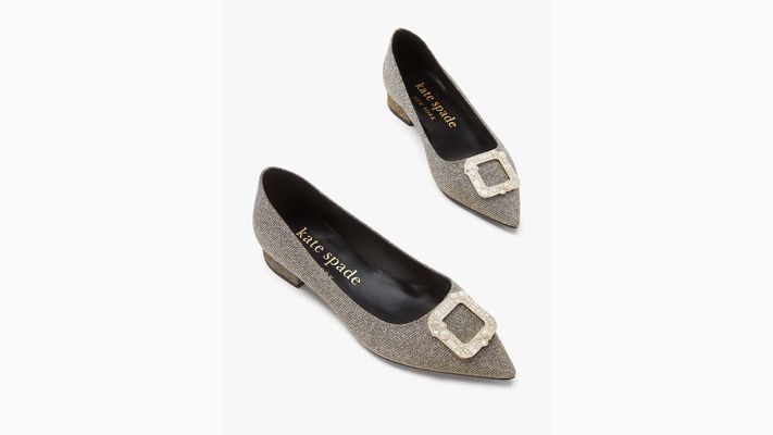 Kate Spade Buckle Up Flats, Black Gold Silver