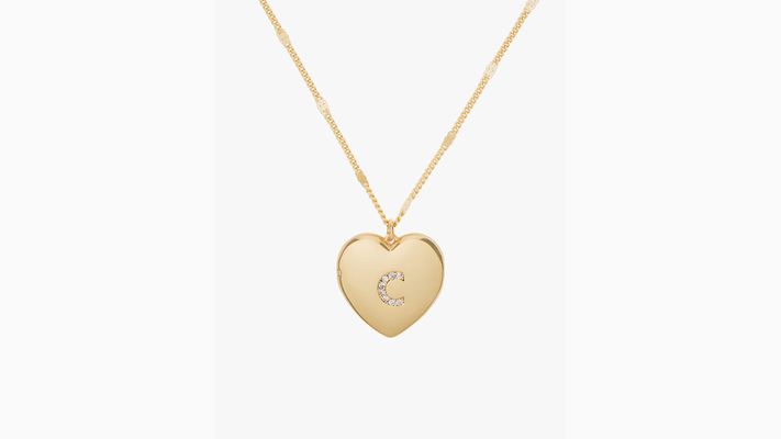 Kate Spade C Heart Letter Locket Necklace, Clear/Gold