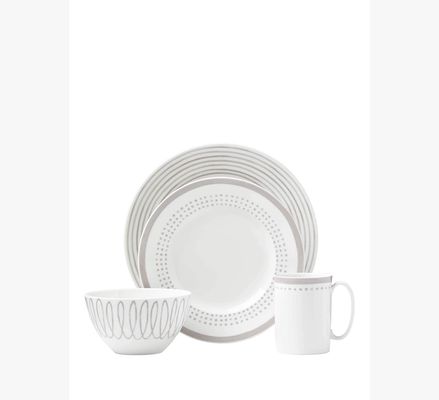 Kate Spade Charlotte Street East Char Grey East 4 Piece Place Setting, Parchment
