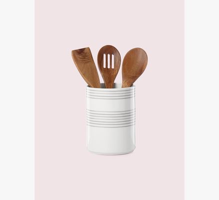 Kate Spade Charlotte Street Utensil Crock With Servers, Parchment, Grey & White